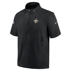 New Orleans Saints Sideline Coach Short Sleeve Hoodie Quarter-Zip Jacket - Black - Nike