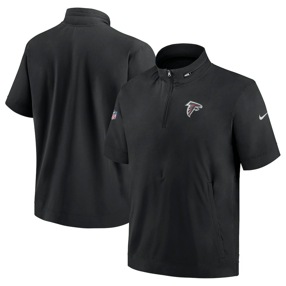 Atlanta Falcons Sideline Coach Short Sleeve Hoodie Quarter-Zip Jacket - Black - Nike