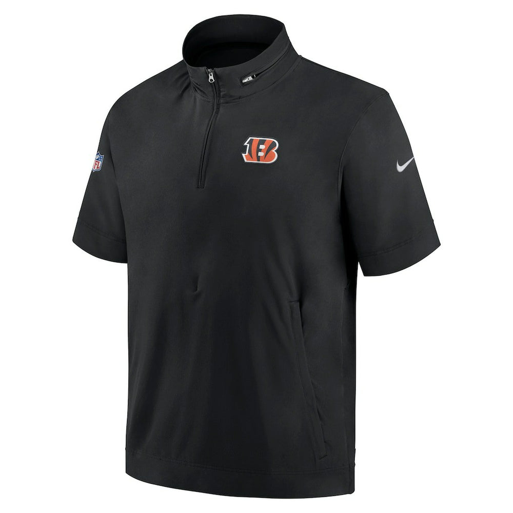 Cincinnati Bengals Sideline Coach Short Sleeve Hoodie Quarter-Zip Jacket - Black - Nike