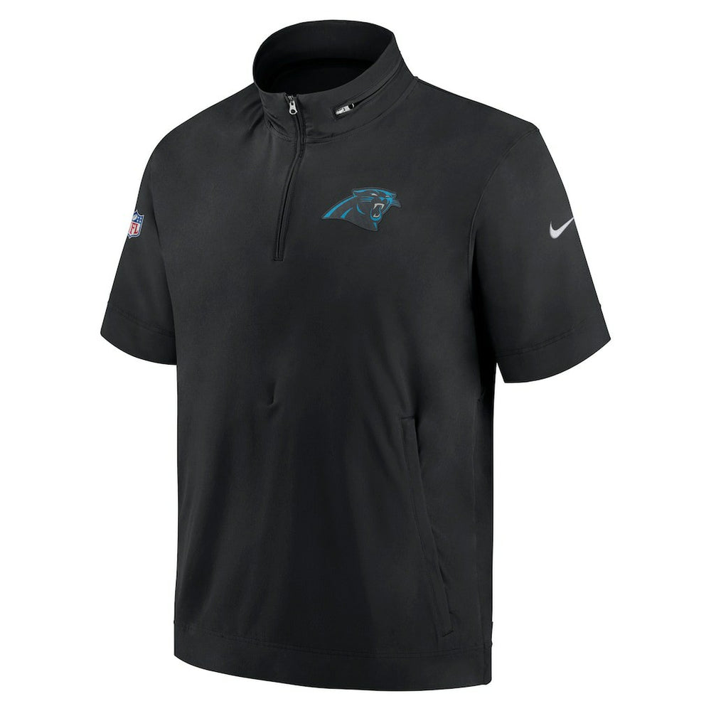 Carolina Panthers Sideline Coach Short Sleeve Hoodie Quarter-Zip Jacket - Black - Nike
