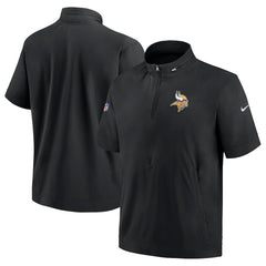 Minnesota Vikings Sideline Coach Short Sleeve Hoodie Quarter-Zip Jacket - Black - Nike