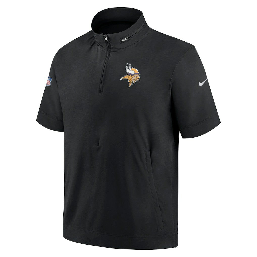 Minnesota Vikings Sideline Coach Short Sleeve Hoodie Quarter-Zip Jacket - Black - Nike