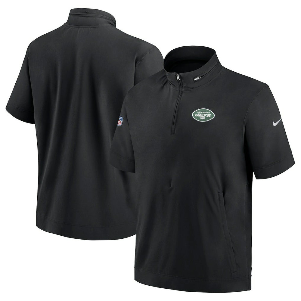 New York Jets Sideline Coach Short Sleeve Hoodie Quarter-Zip Jacket - Black - Nike