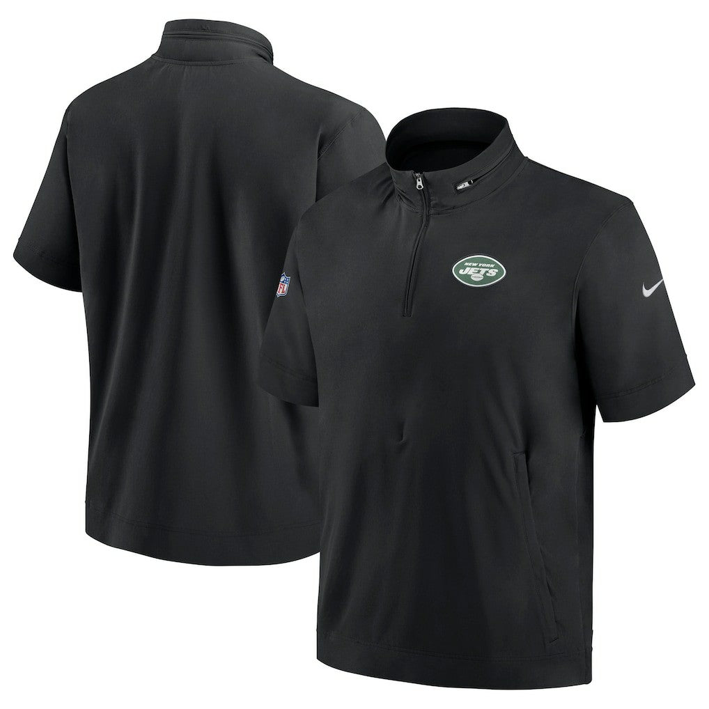 New York Jets Sideline Coach Short Sleeve Hoodie Quarter-Zip Jacket - Black - Nike