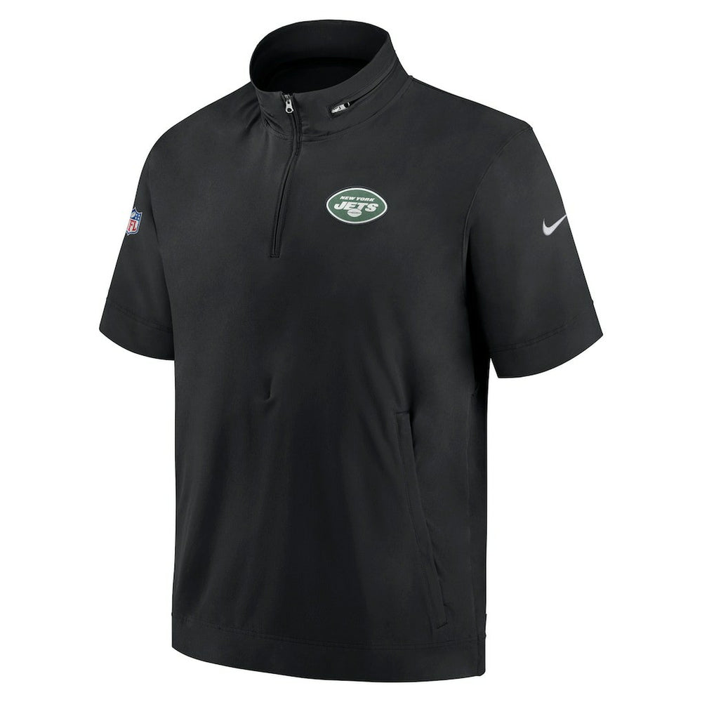 New York Jets Sideline Coach Short Sleeve Hoodie Quarter-Zip Jacket - Black - Nike