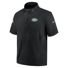 New York Jets Sideline Coach Short Sleeve Hoodie Quarter-Zip Jacket - Black - Nike