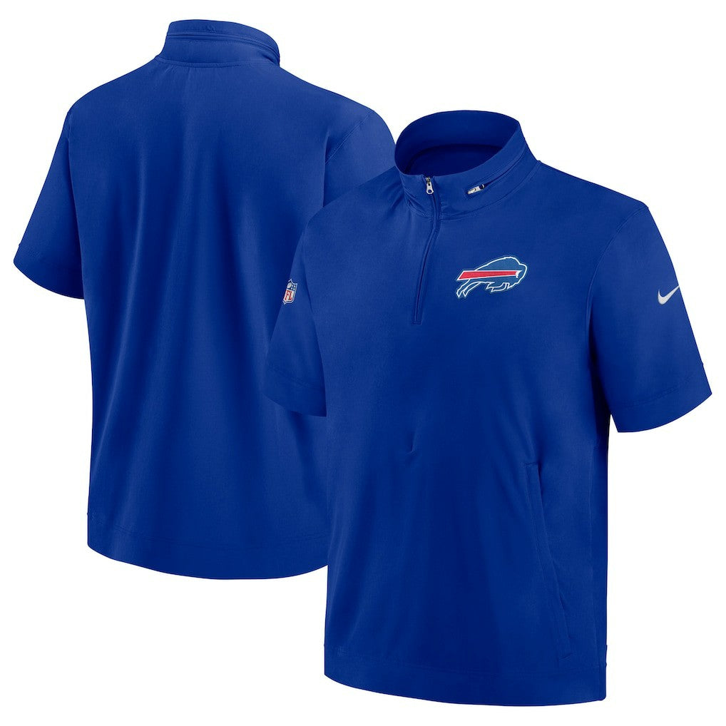 Buffalo Bills Sideline Coach Short Sleeve Hoodie Quarter-Zip Jacket - Royal - Nike