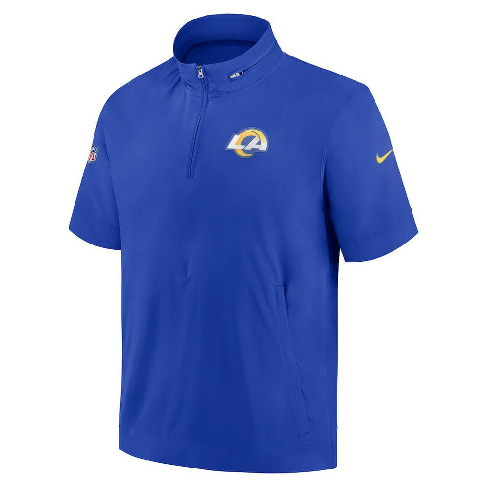 Los Angeles Rams Sideline Coach Short Sleeve Hoodie Quarter-Zip Jacket - Royal - Nike