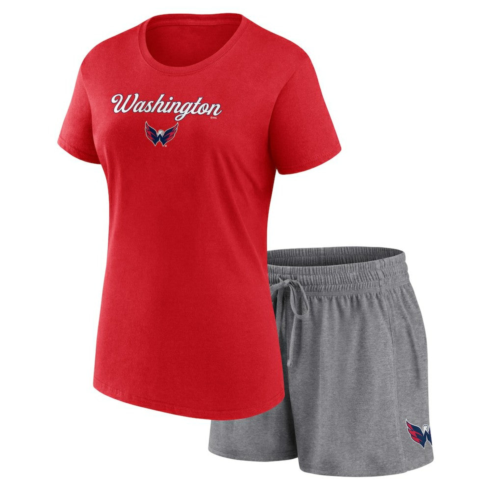Washington Capitals Fanatics Women's Script T-Shirt & Shorts Set Red/Heather Gray