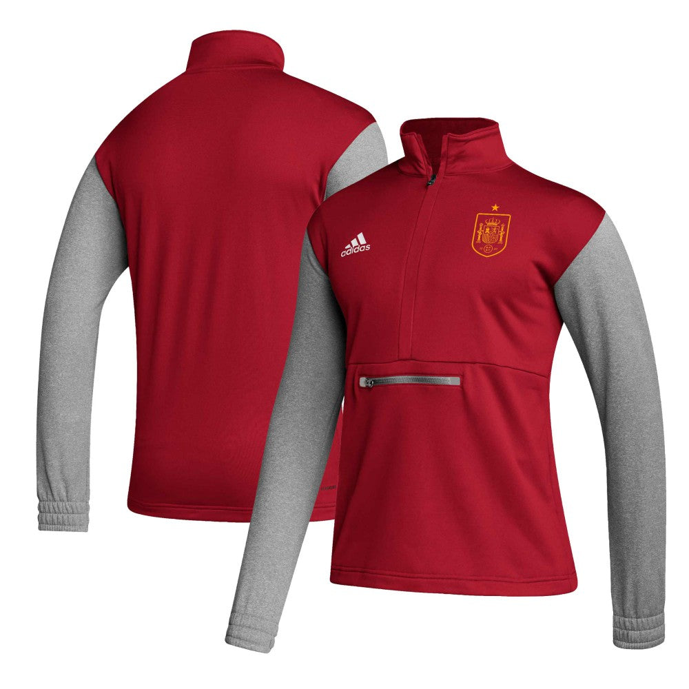 Adidas Spain National Team Crest Long Sleeve Half-Zip Top - Red