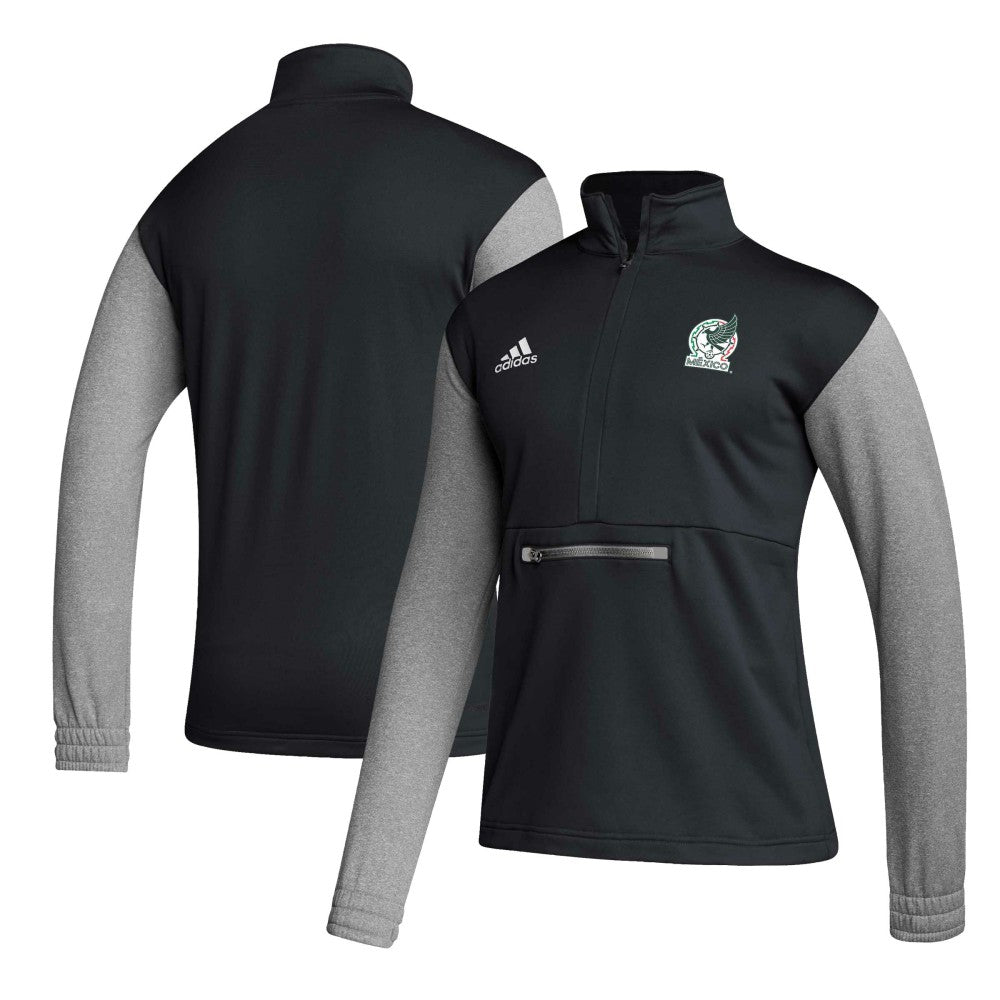 Adidas Mexico National Team Crest Long Sleeve Half-Zip Top - Black