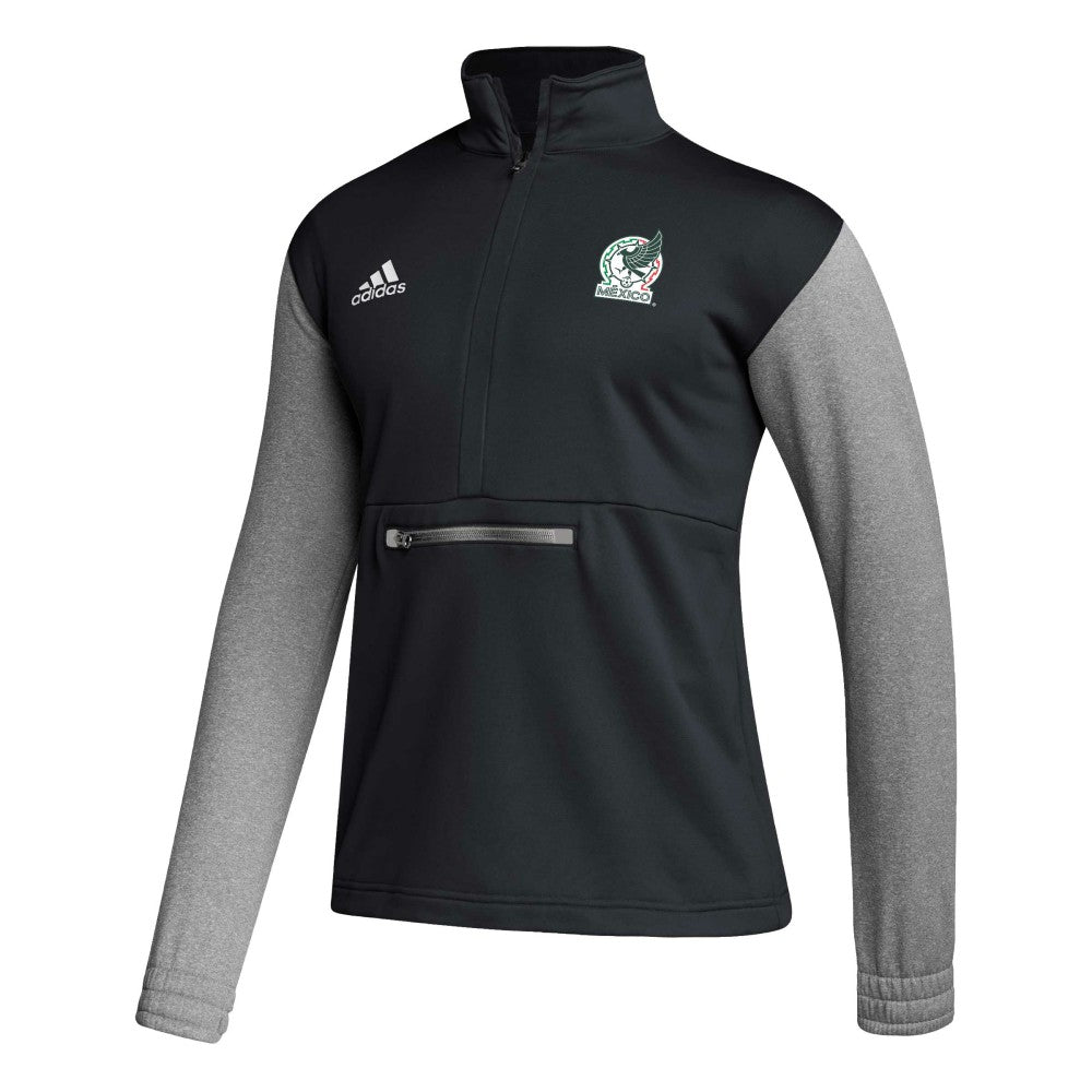 Adidas Mexico National Team Crest Long Sleeve Half-Zip Top - Black