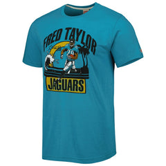 Fred Taylor Jacksonville Jaguars Homage Unisex Caricature Retired Player Tri-Blend T-Shirt Teal - NFL