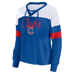 Chicago Cubs Fanatics Women's Even Match Lace-Up Long Sleeve V-Neck T-Shirt Online