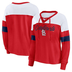 St. Louis Cardinals Fanatics Women's Even Match Lace-Up Long Sleeve V-Neck T-Shirt for sale