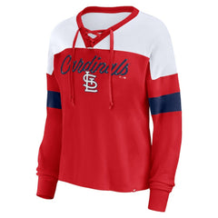 St. Louis Cardinals Fanatics Women's Even Match Lace-Up Long Sleeve V-Neck T-Shirt for sale
