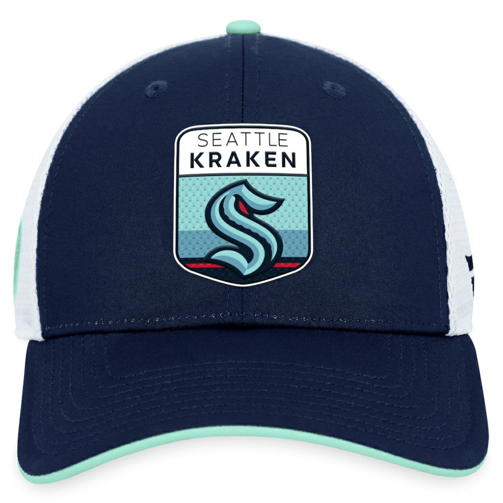 Seattle Kraken Fanatics 2023 NHL Draft On Stage Trucker Adjustable Hat Deep Sea Blue