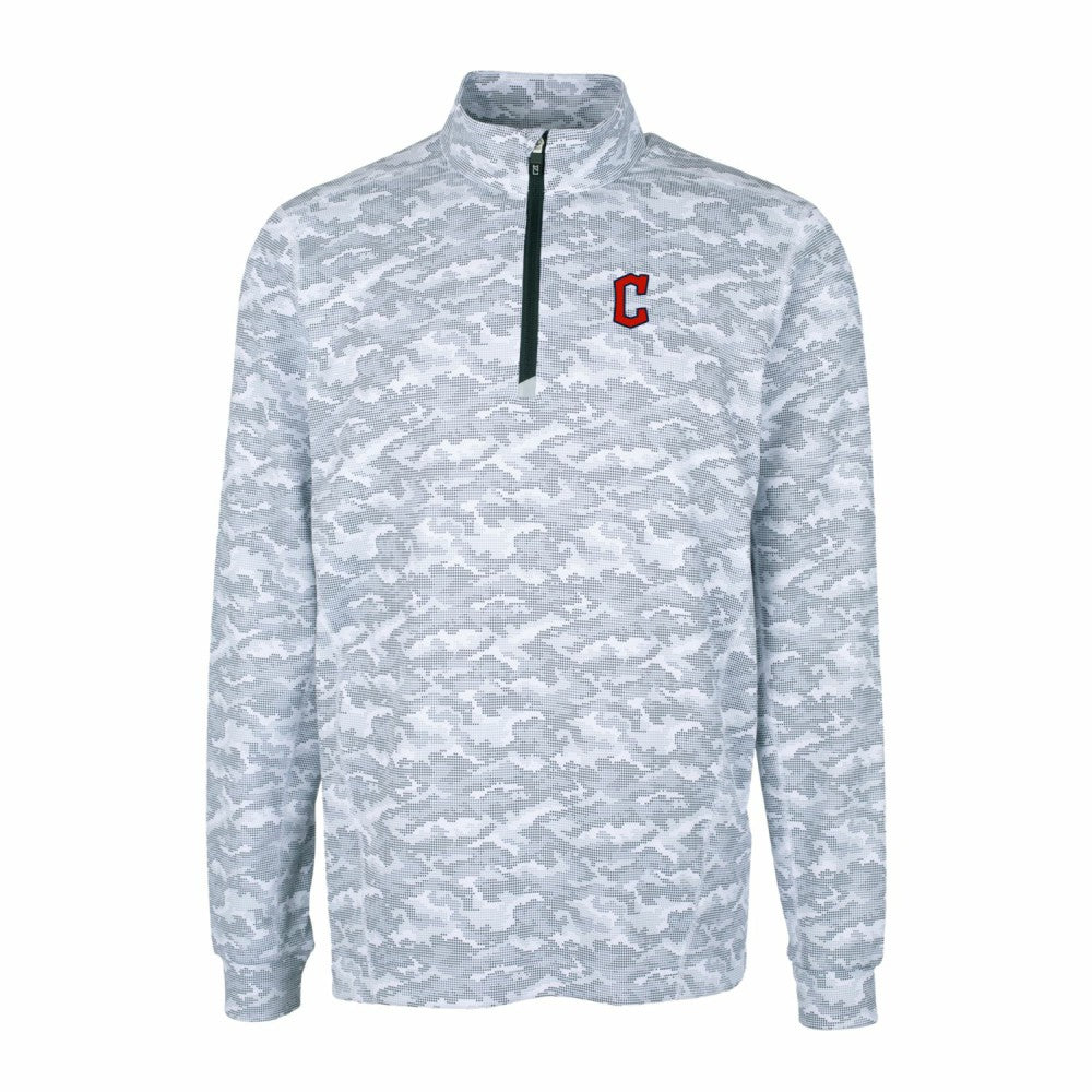 Cleveland Guardians Cutter & Buck Big & Tall Traverse Camo Print Stretch Quarter-Zip Pullover Top Sale
