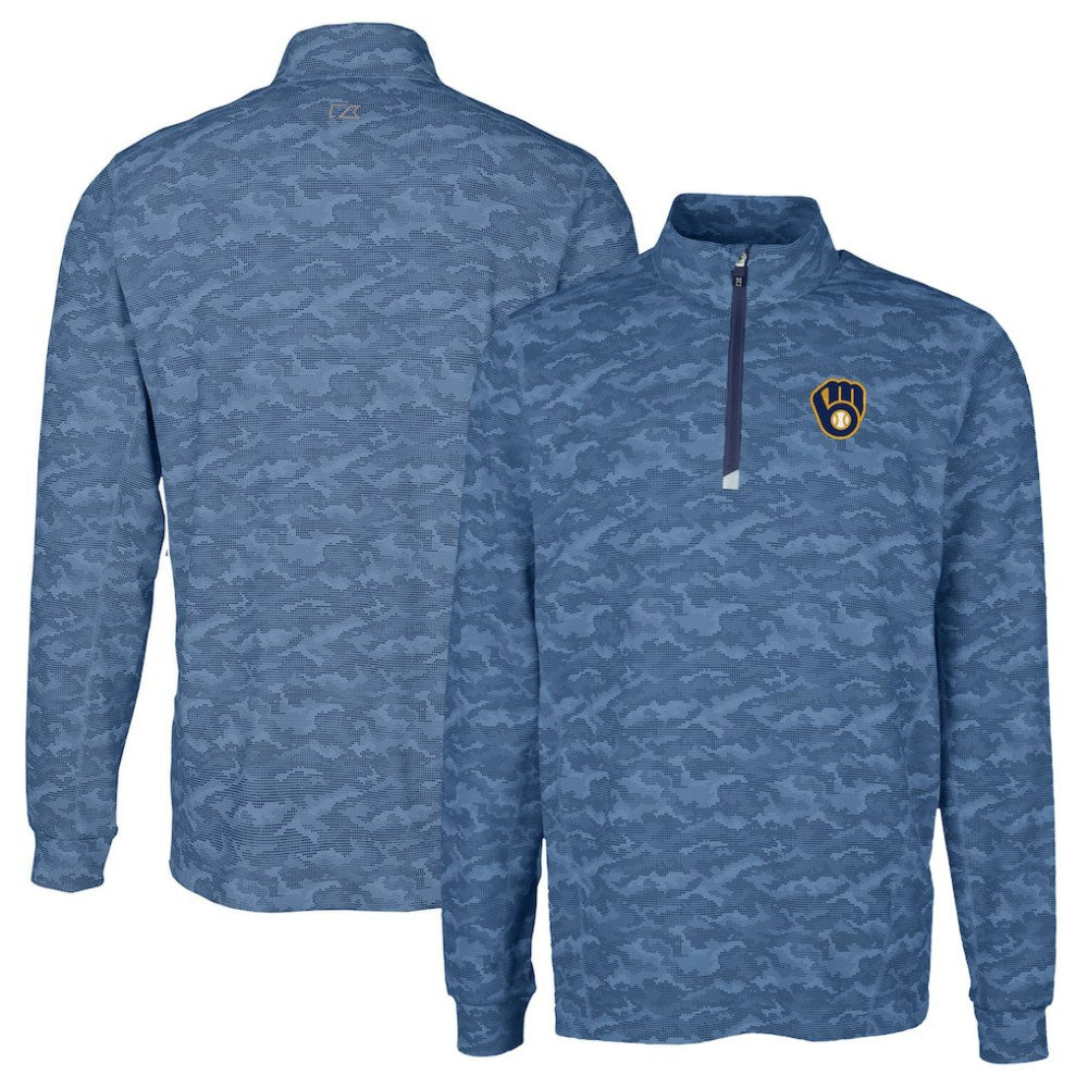 Milwaukee Brewers Cutter & Buck Big & Tall Traverse Camo Print Stretch Quarter-Zip Pullover Top discount
