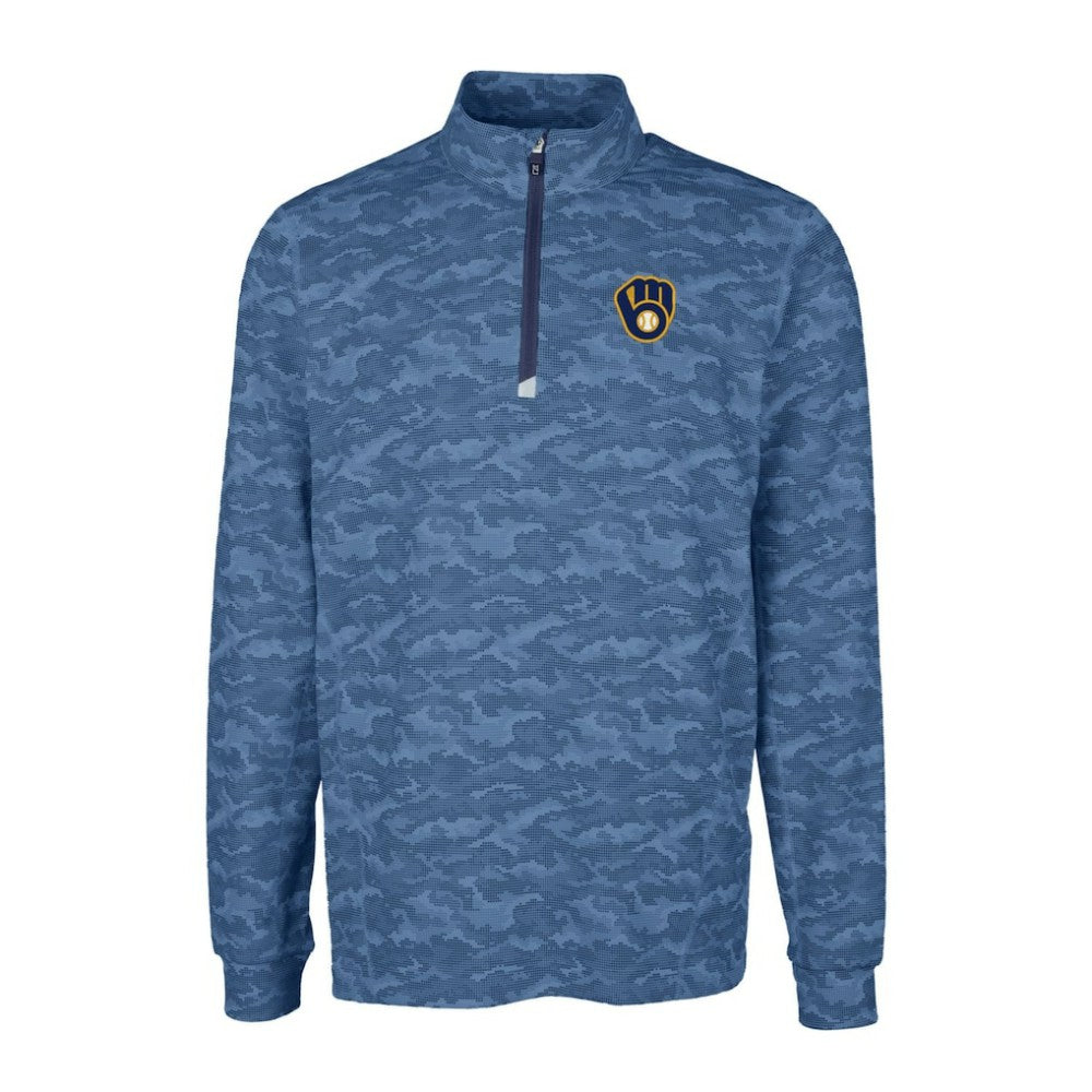 Milwaukee Brewers Cutter & Buck Big & Tall Traverse Camo Print Stretch Quarter-Zip Pullover Top discount