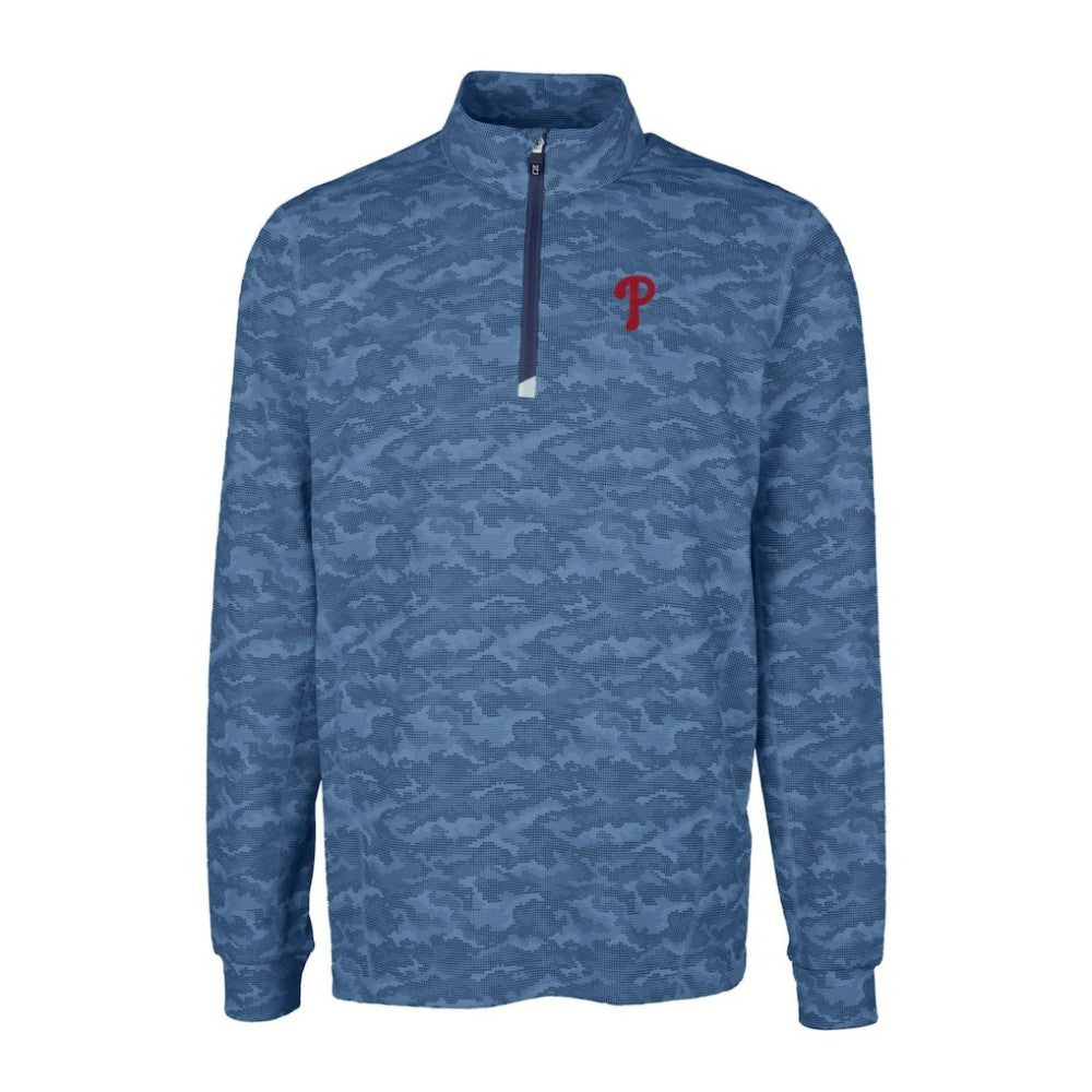 Philadelphia Phillies Cutter & Buck Traverse Camo Print Stretch Quarter-Zip Pullover Top discount