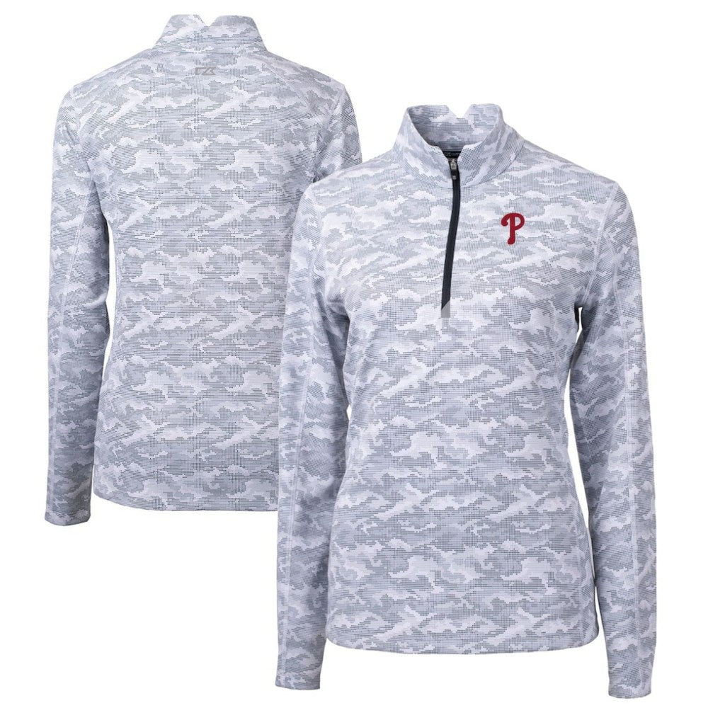 Philadelphia Phillies Cutter & Buck Women's Traverse Camo Print Stretch Quarter-Zip Pullover Top On Sale