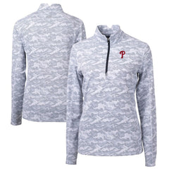 Philadelphia Phillies Cutter & Buck Women's Traverse Camo Print Stretch Quarter-Zip Pullover Top On Sale