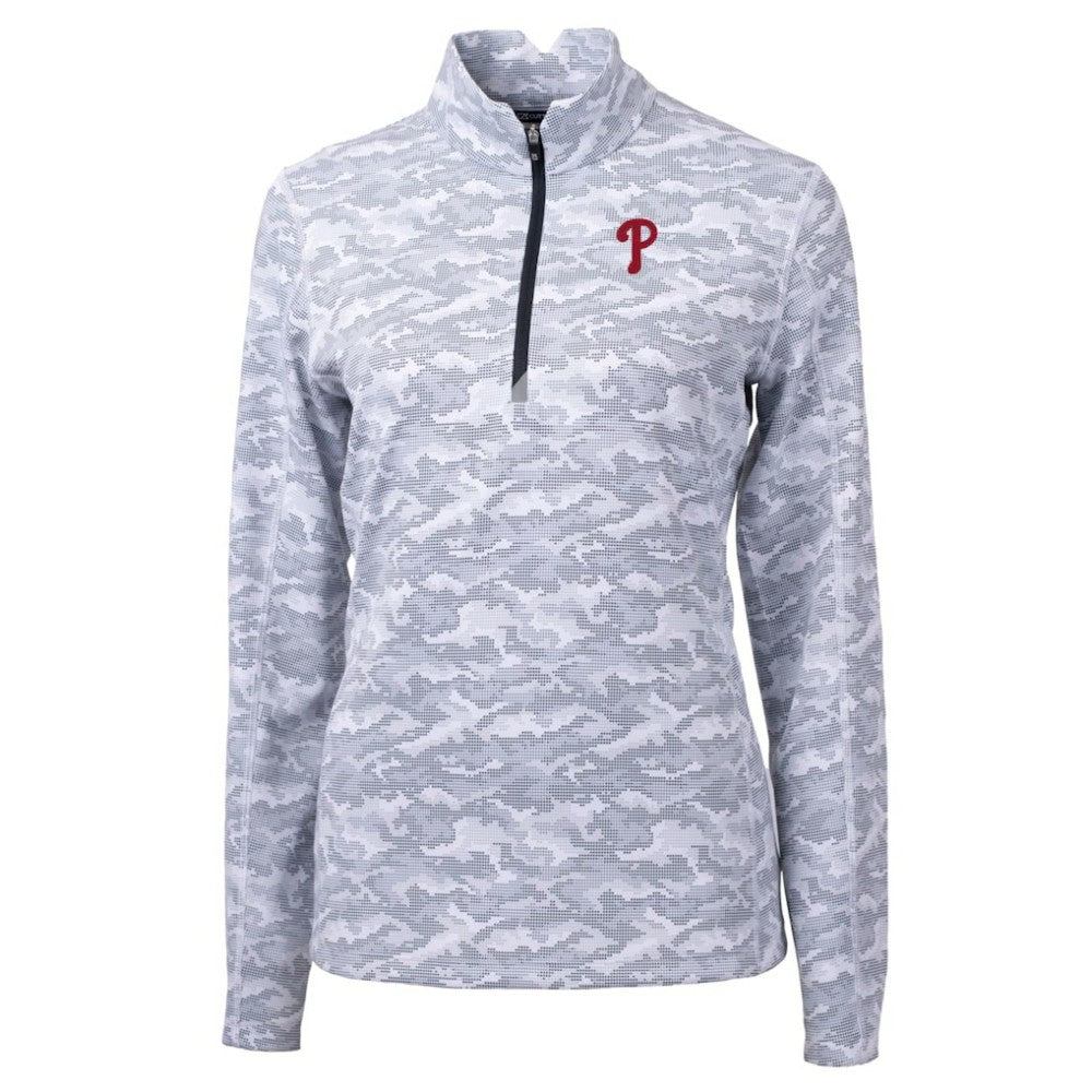 Philadelphia Phillies Cutter & Buck Women's Traverse Camo Print Stretch Quarter-Zip Pullover Top On Sale