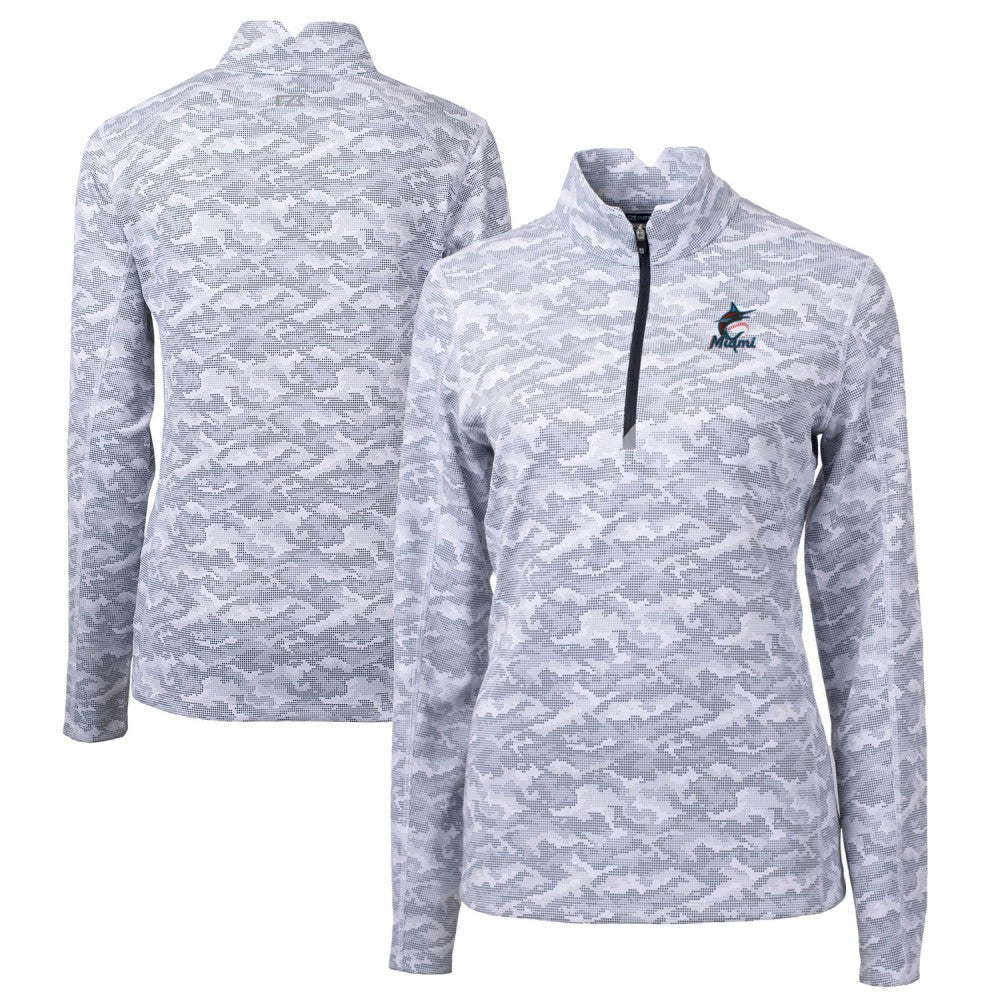 Miami Marlins Cutter & Buck Women's Traverse Camo Print Stretch Quarter-Zip Pullover Top Clearance