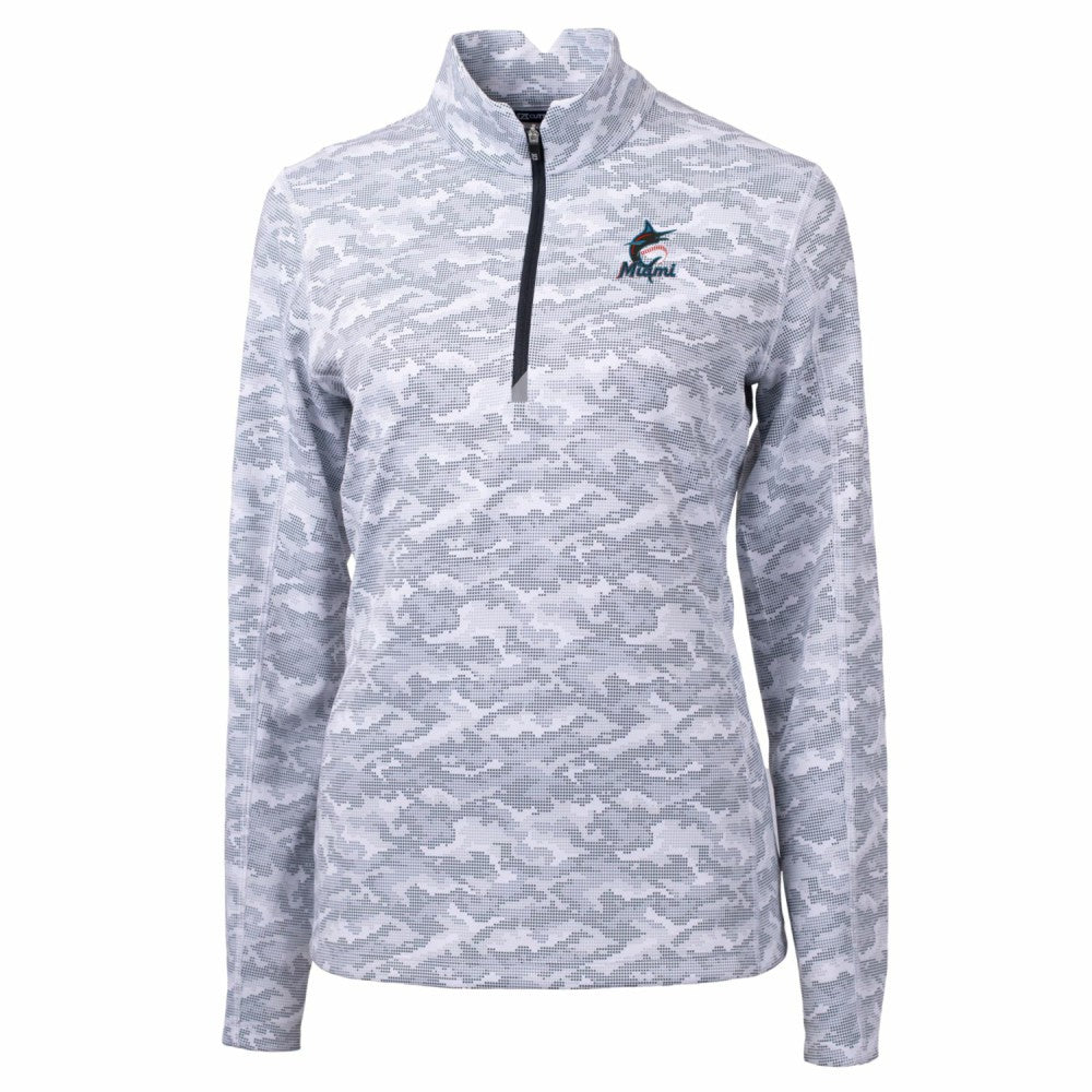Miami Marlins Cutter & Buck Women's Traverse Camo Print Stretch Quarter-Zip Pullover Top Clearance