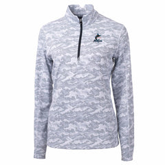 Miami Marlins Cutter & Buck Women's Traverse Camo Print Stretch Quarter-Zip Pullover Top Clearance