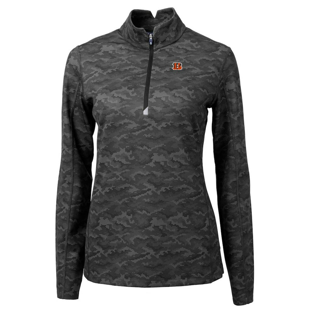 Cincinnati Bengals Cutter & Buck Women's Traverse Camo Print Stretch Quarter-Zip Pullover Top Black - NFL