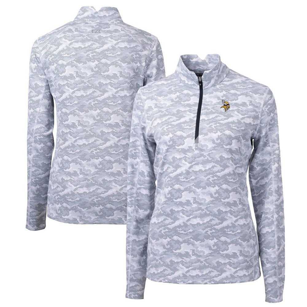 Minnesota Vikings Cutter & Buck Women's Traverse Camo Print Stretch Quarter-Zip Pullover Top Charcoal - NFL