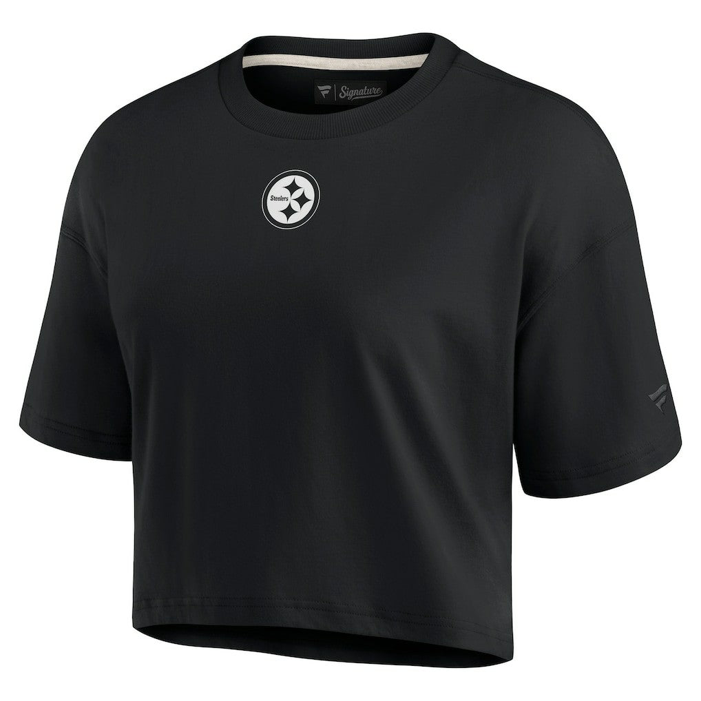 Pittsburgh Steelers Women's Elements Super Soft Boxy Cropped T-Shirt Black - Fanatics