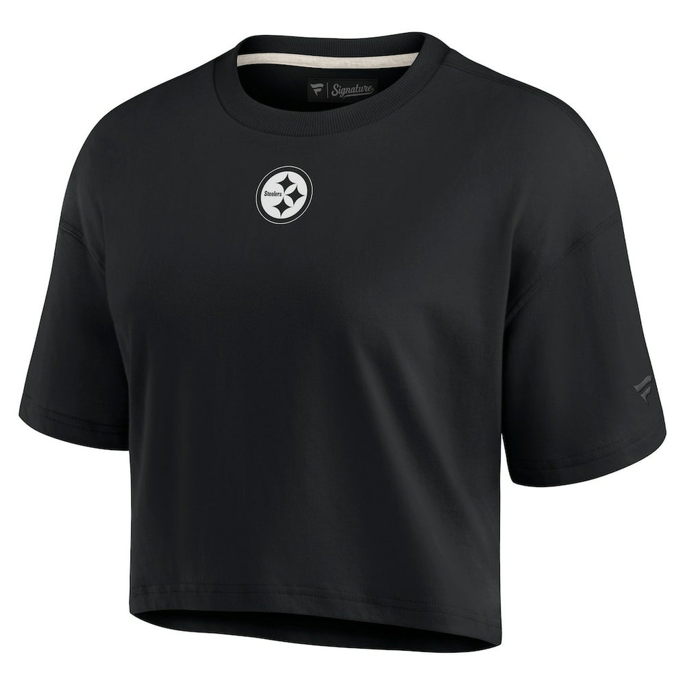 Pittsburgh Steelers Women's Elements Super Soft Boxy Cropped T-Shirt Black - Fanatics