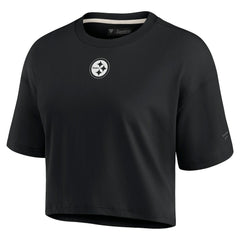 Pittsburgh Steelers Women's Elements Super Soft Boxy Cropped T-Shirt Black - Fanatics