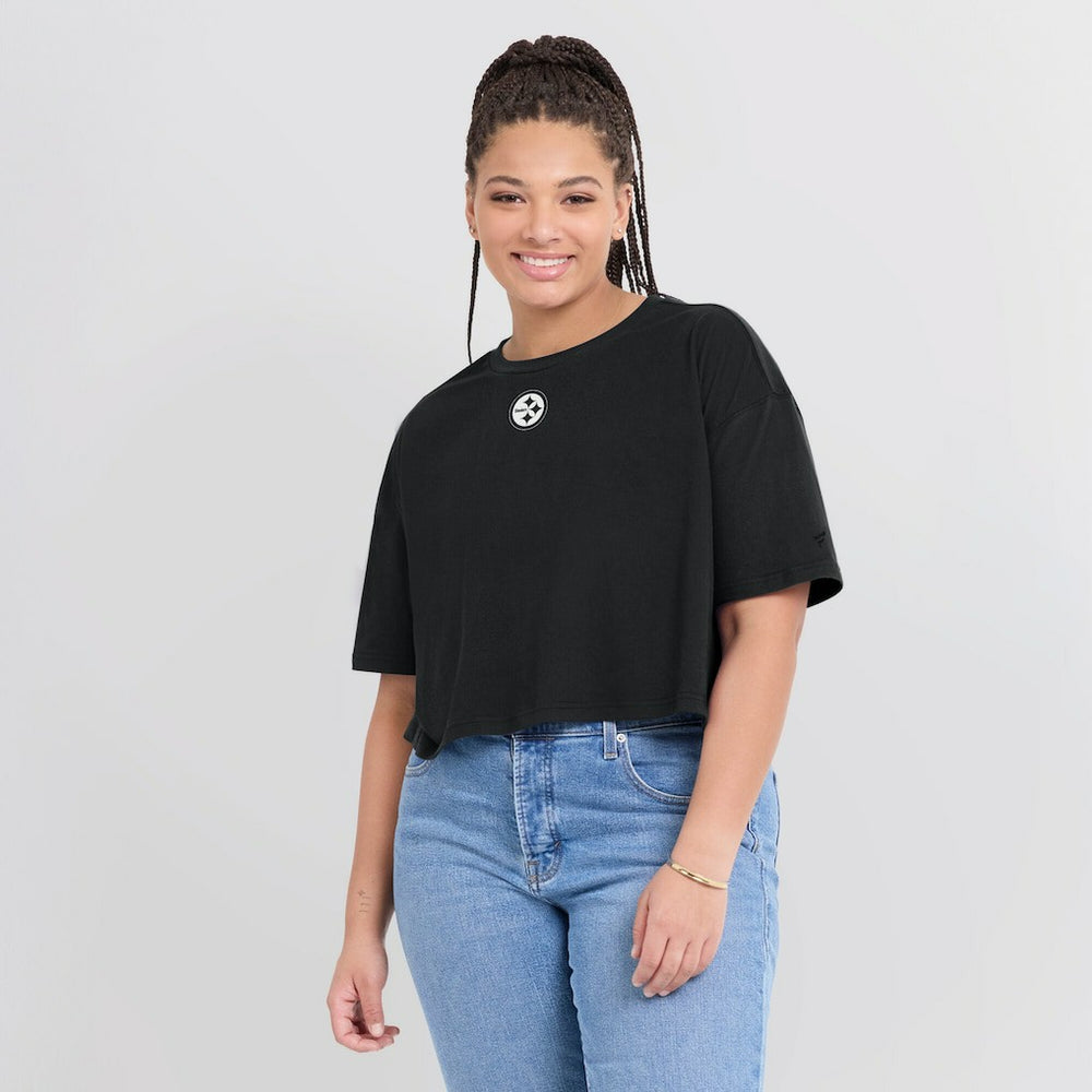 Pittsburgh Steelers Women's Elements Super Soft Boxy Cropped T-Shirt Black - Fanatics