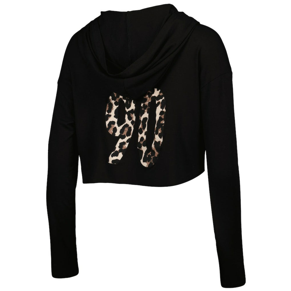 T.J. Watt Pittsburgh Steelers Majestic Threads Women's Leopard Player Name & Number Long Sleeve Cropped Hoodie Black - NFL