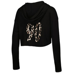 T.J. Watt Pittsburgh Steelers Majestic Threads Women's Leopard Player Name & Number Long Sleeve Cropped Hoodie Black - NFL