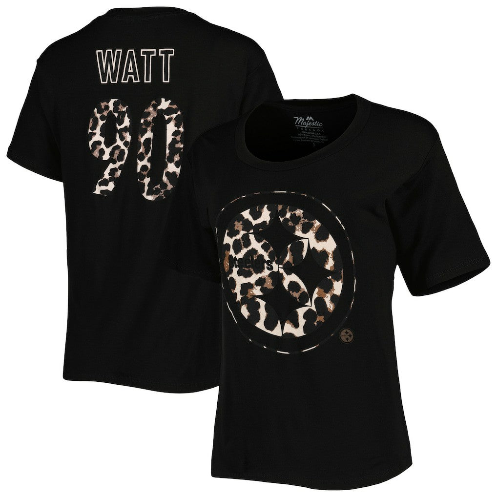 T.J. Watt Pittsburgh Steelers Majestic Threads Women's Leopard Player Name & Number T-Shirt Black - NFL