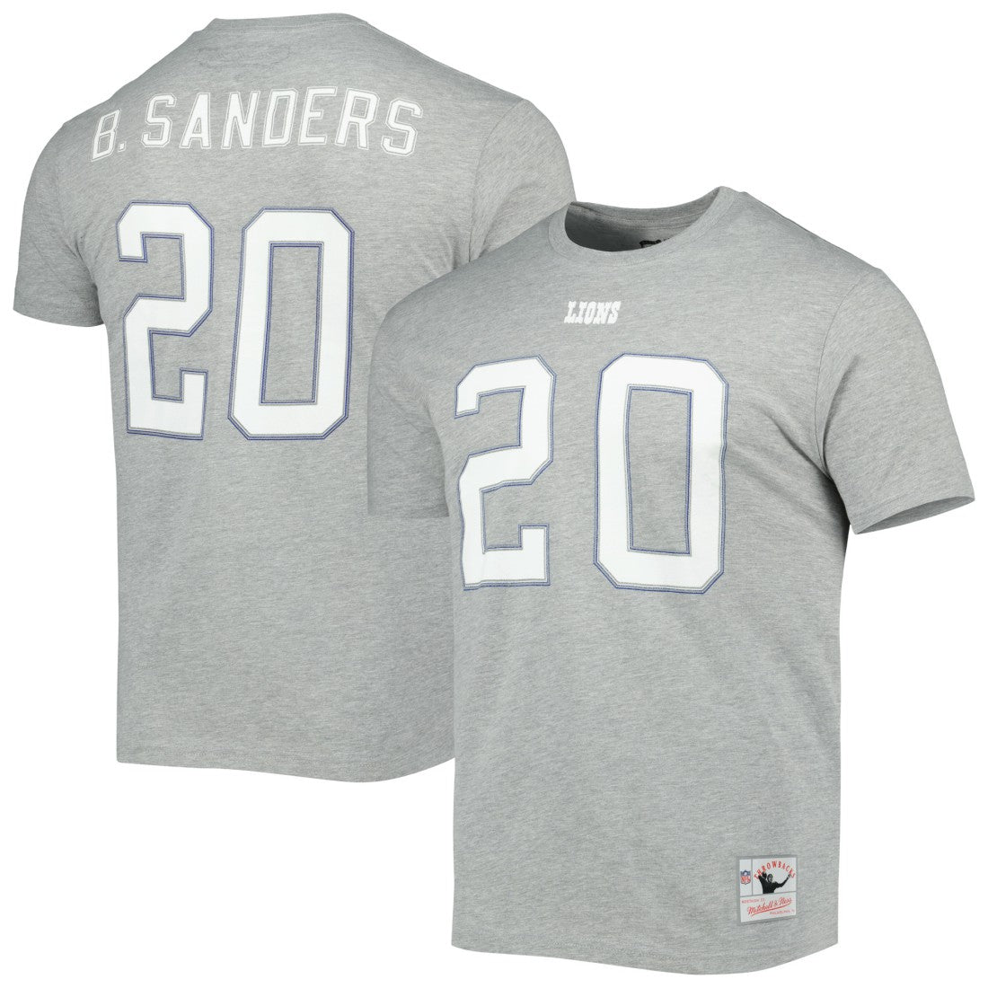 Barry Sanders Detroit Lions Retired Player Logo Name & Number T-Shirt Gray - Mitchell & Ness