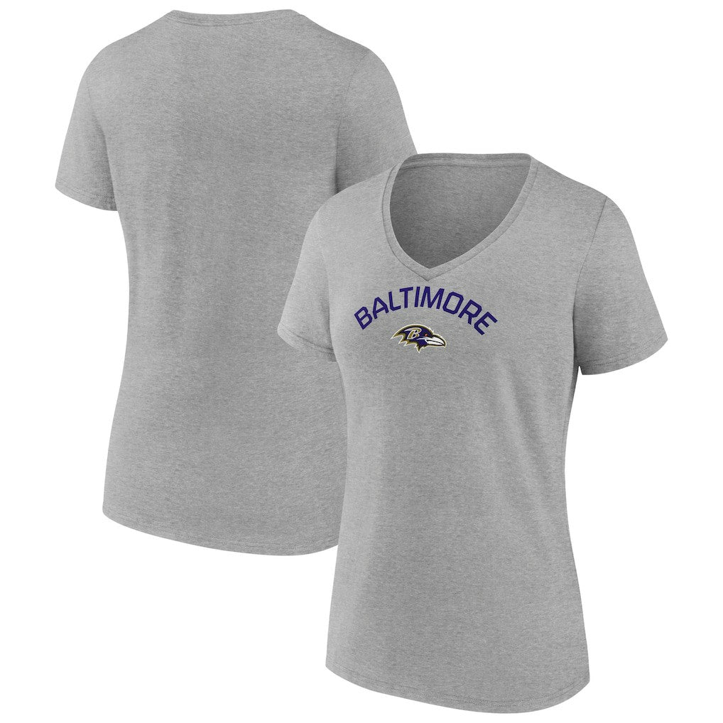 Baltimore Ravens Women's Team Arc V-Neck T-Shirt Heather Gray - NFL