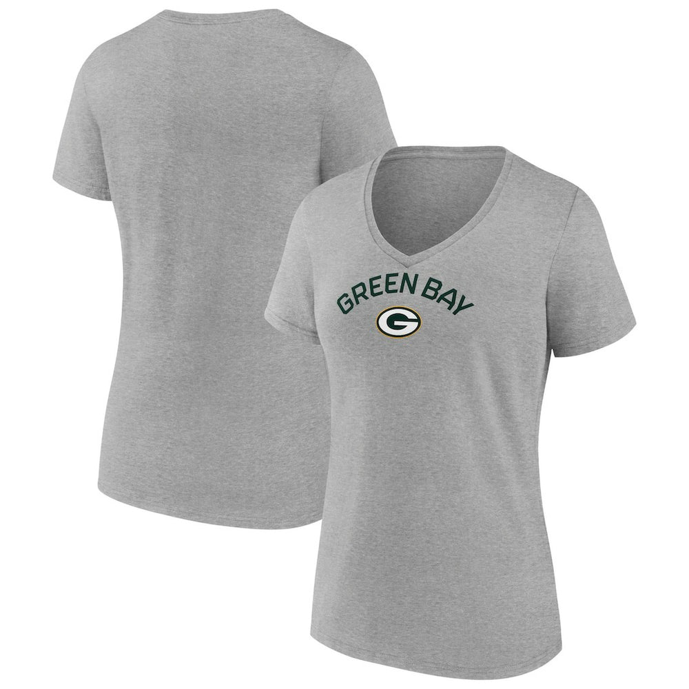 Green Bay Packers Women's Team Arc V-Neck T-Shirt Heather Gray - NFL
