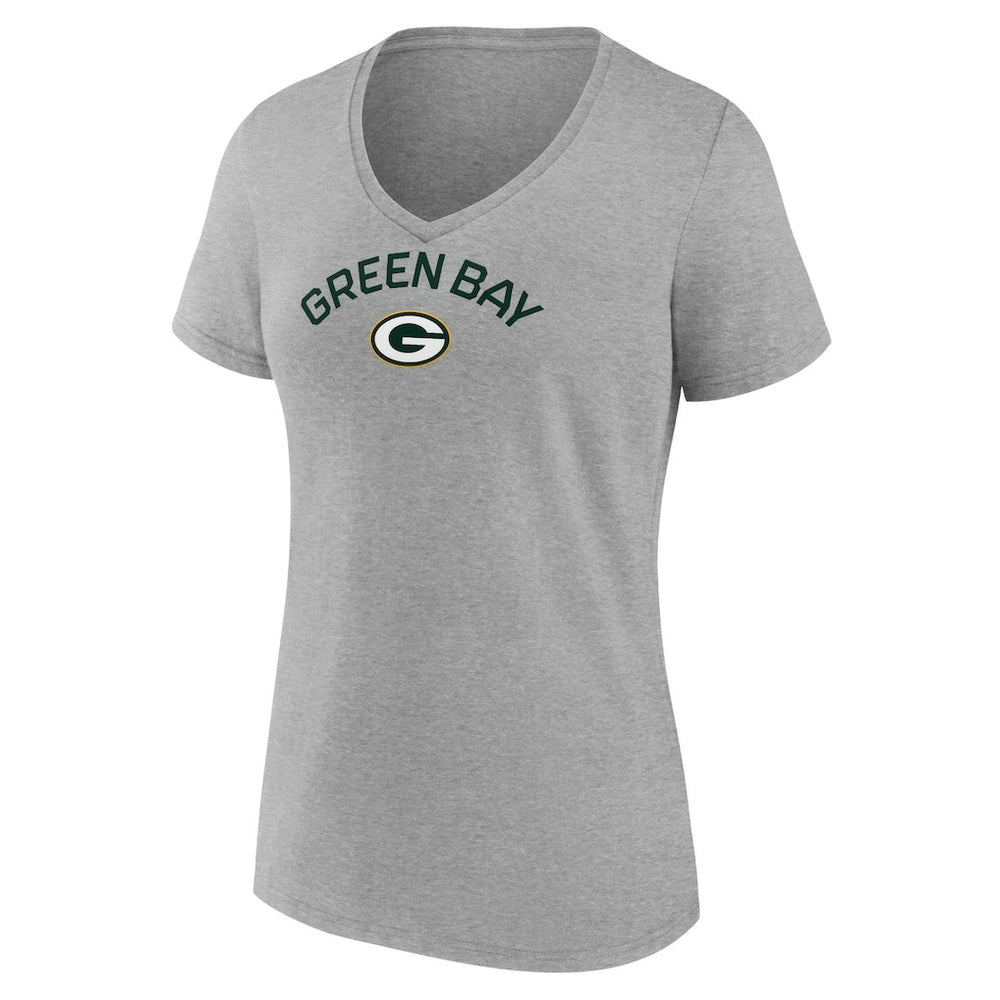 Green Bay Packers Women's Team Arc V-Neck T-Shirt Heather Gray - NFL