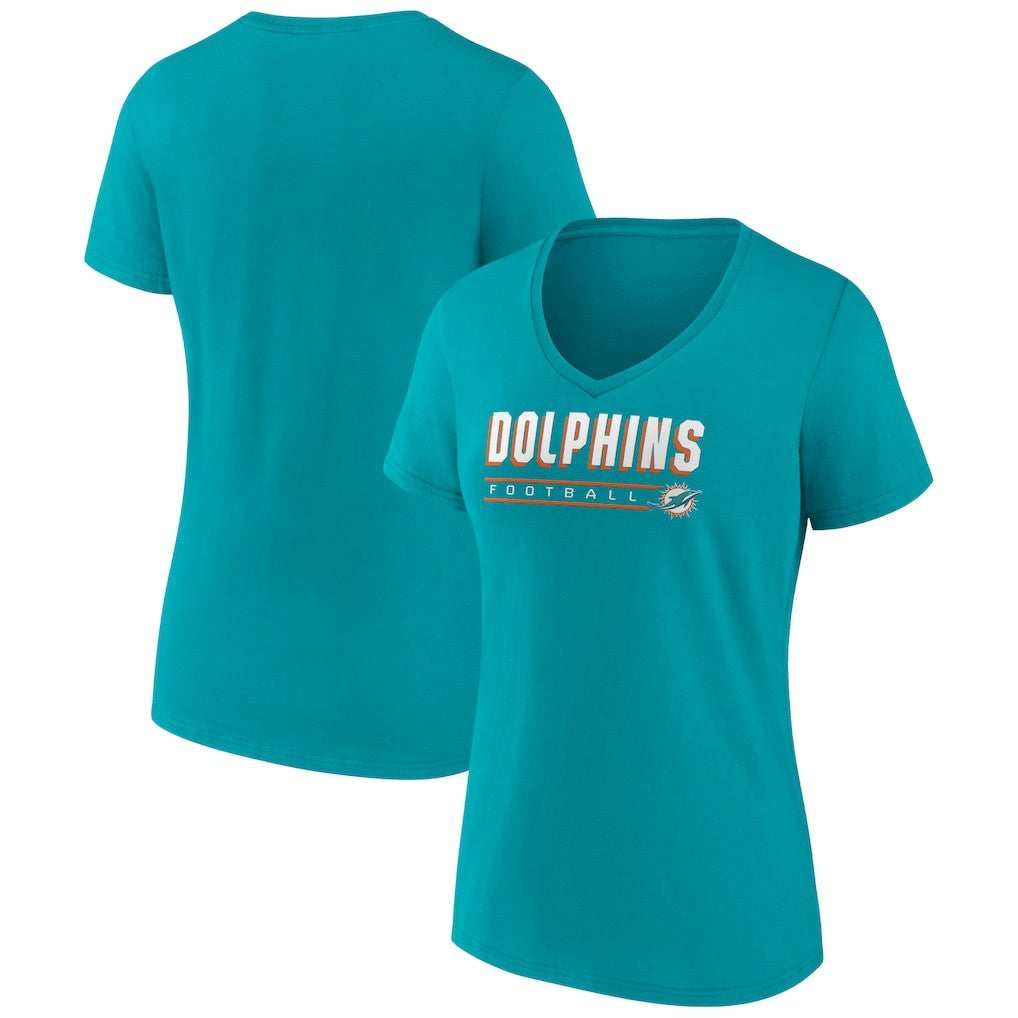 Miami Dolphins Women's Primary Play V-Neck T-Shirt Aqua - NFL