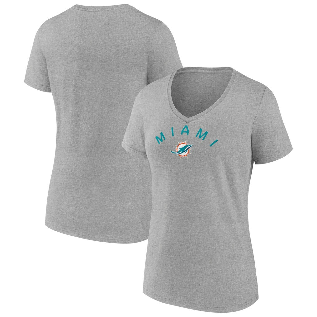 Miami Dolphins Women's Team Arc V-Neck T-Shirt Heather Gray - NFL