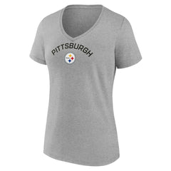 Pittsburgh Steelers Women's Team Arc V-Neck T-Shirt Heather Gray - NFL