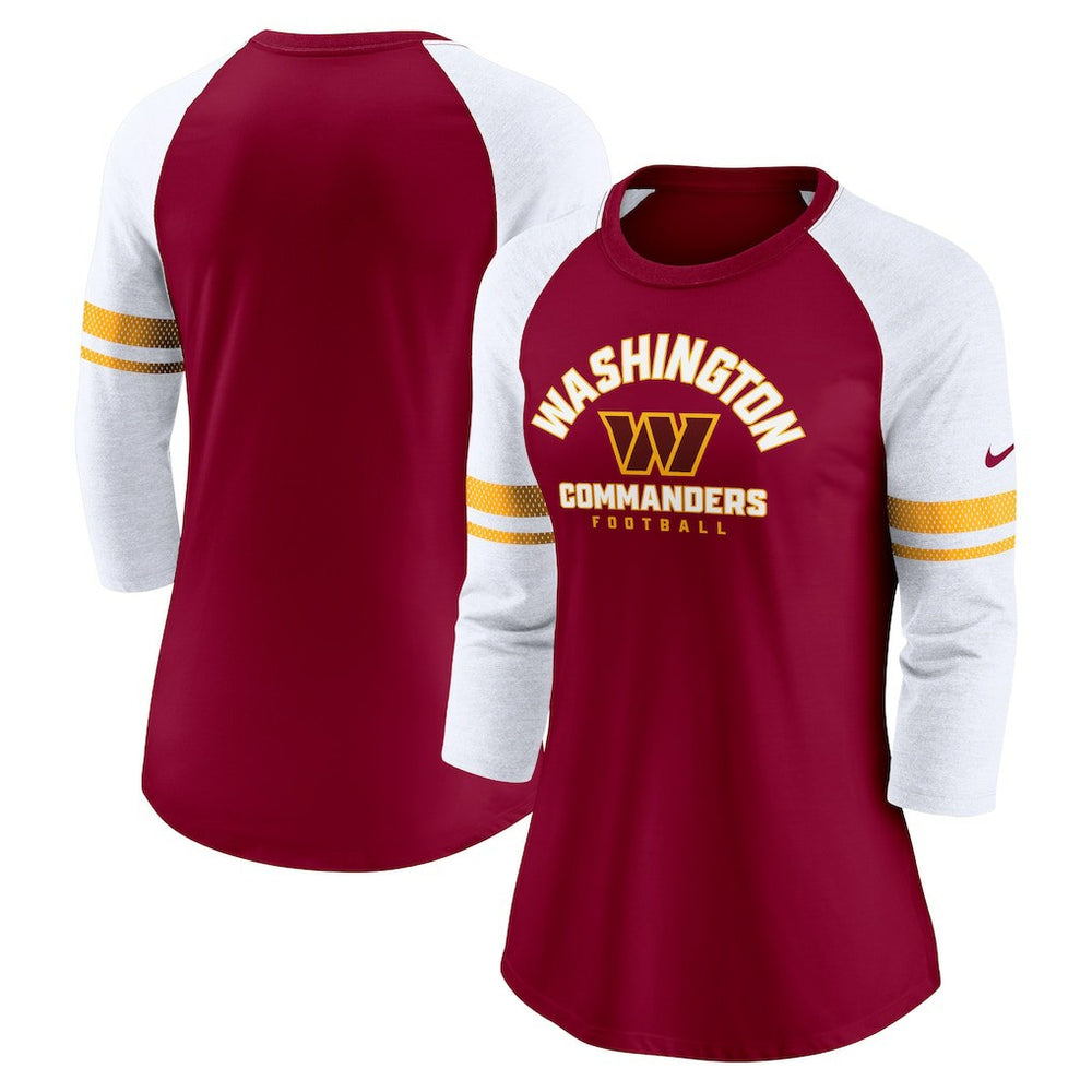 Washington Commanders Women's Fashion 3/4-Sleeve Lightweight Raglan Fashion T-Shirt Burgundy - Nike