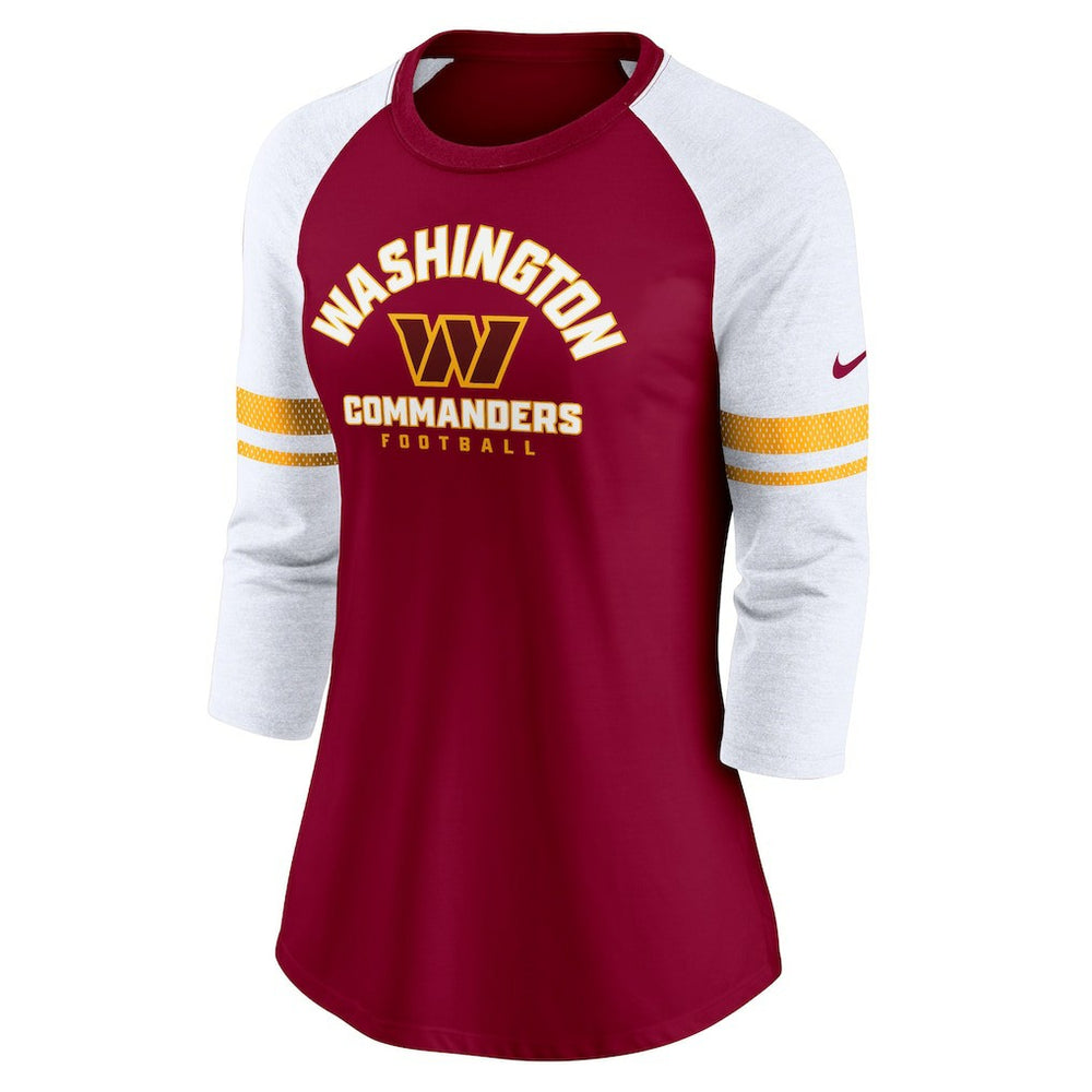 Washington Commanders Women's Fashion 3/4-Sleeve Lightweight Raglan Fashion T-Shirt Burgundy - Nike
