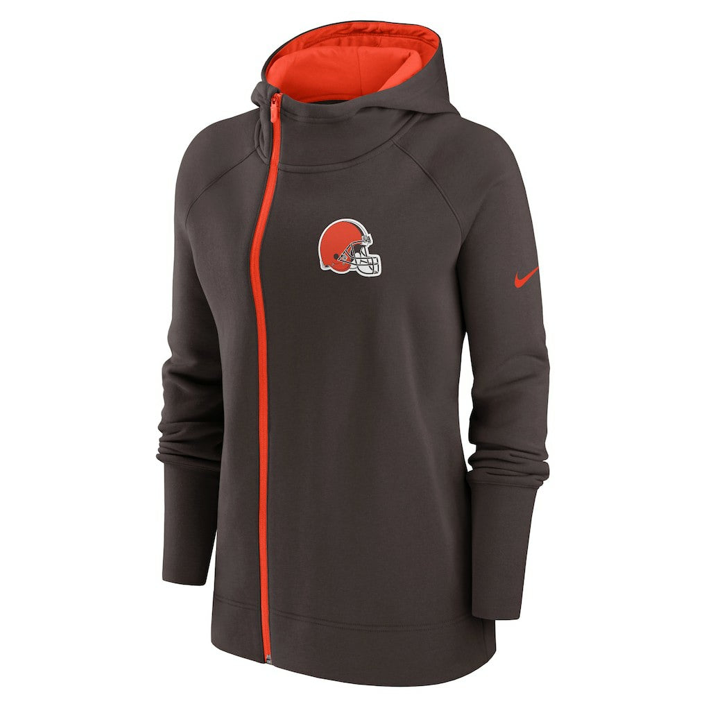 Cleveland Browns Women's Asymmetrical Raglan Full-Zip Hoodie Brown - Nike